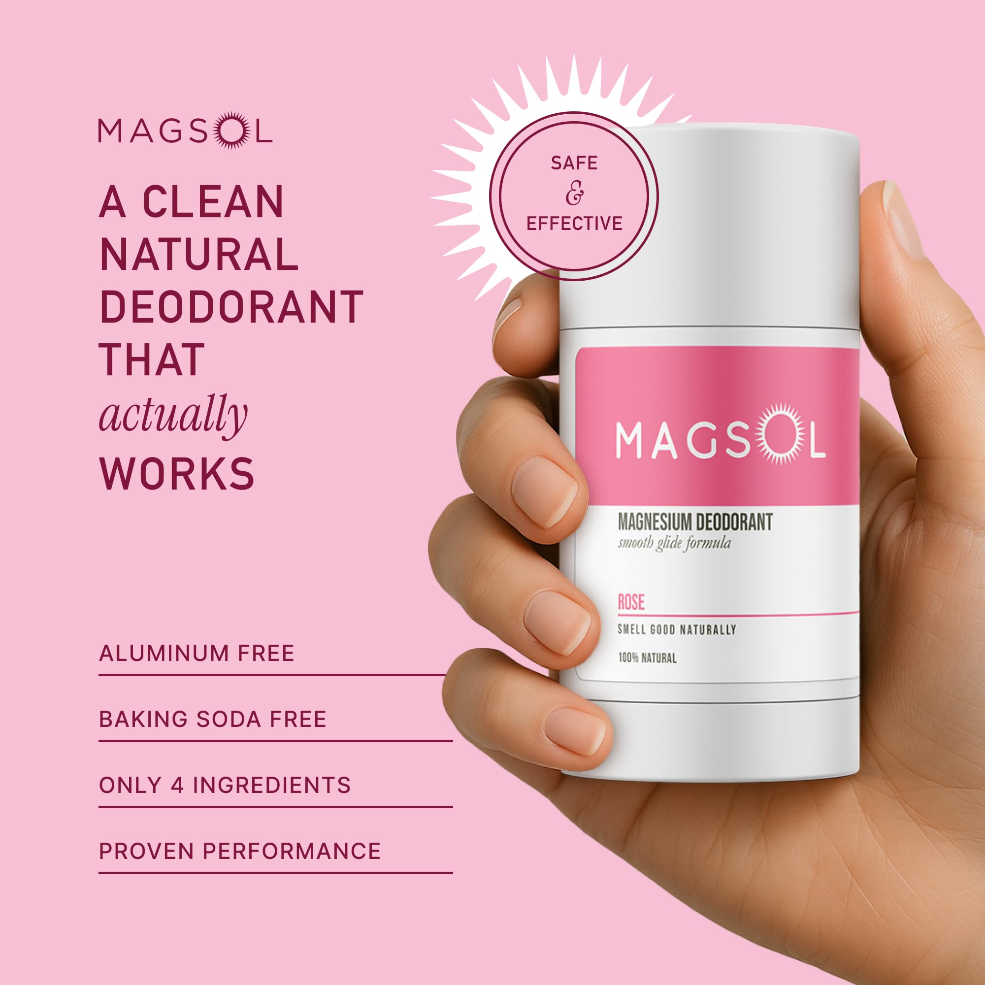 MAGSOL Organics Natural Deodorant for Women - Aluminum Free Deodorant for Women, Rose, 3.2 oz