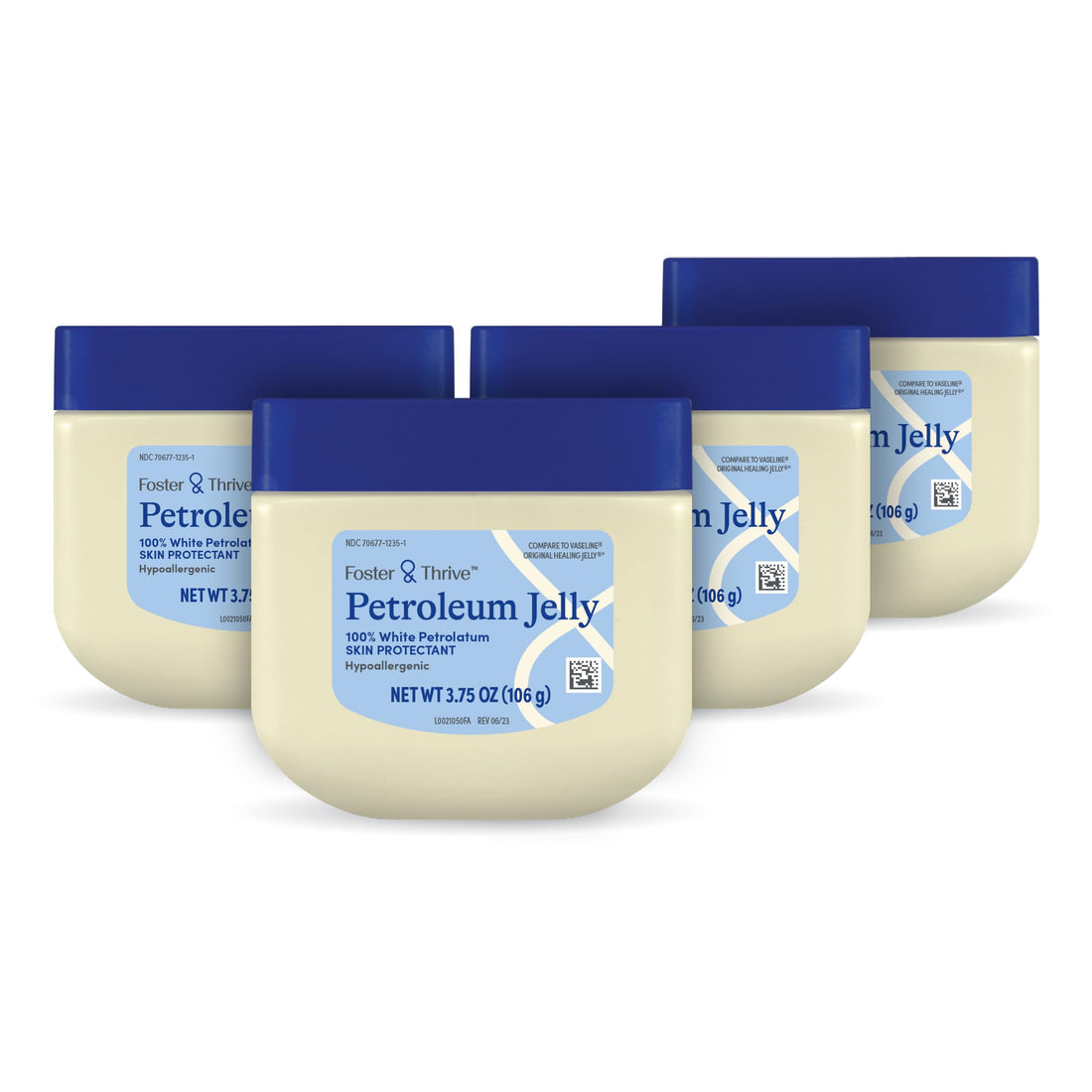 Foster & Thrive Petroleum Jelly Healing Skin Protectant, Provides Dry Skin Relief and Protects Minor Cuts, Hypoallergenic, Dermatologist Recommended, Fragrance-Free, Locks in Moisture 3.75 oz 4-Pack