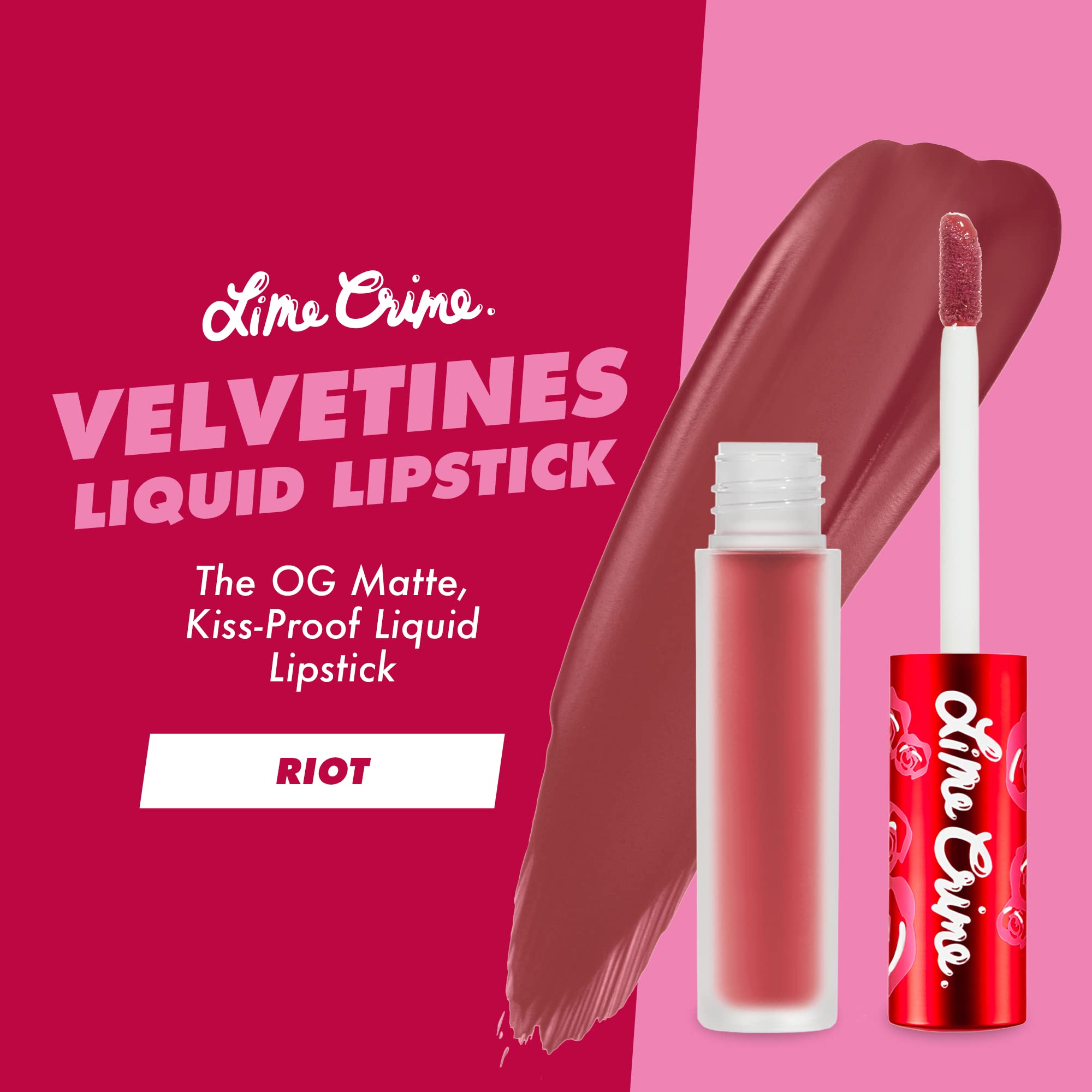 Lime Crime Velvetines Liquid Matte Lipstick, Riot (Red Brown) - Bold, Long Lasting Shades & Lip Lining - Stellar Color & High Comfort for All-Day Wear - Talc-Free & Paraben-Free