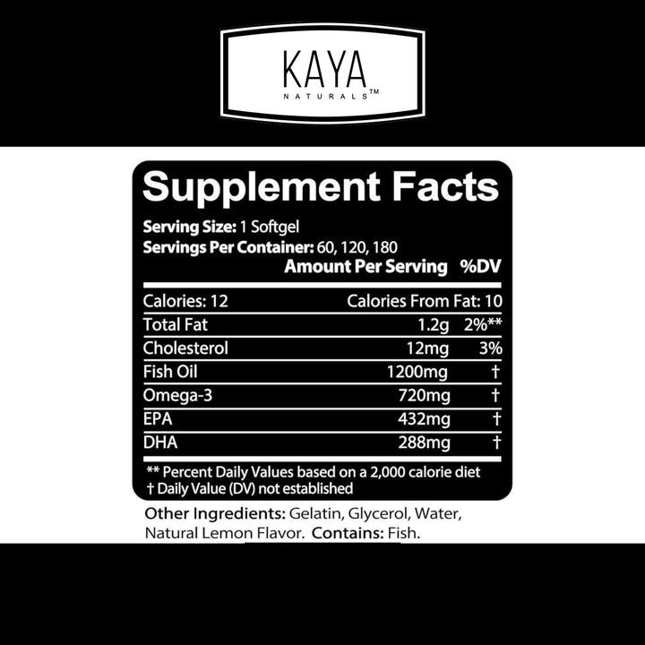 Kaya Naturals Omega 3 Supplement - Nature Made Omega 3 Fish Oil - 100% Pure Sea-Harvested Pelagic Fish Oil with No Fishy Aftertaste - Fish Oil - 60 Count Softgels