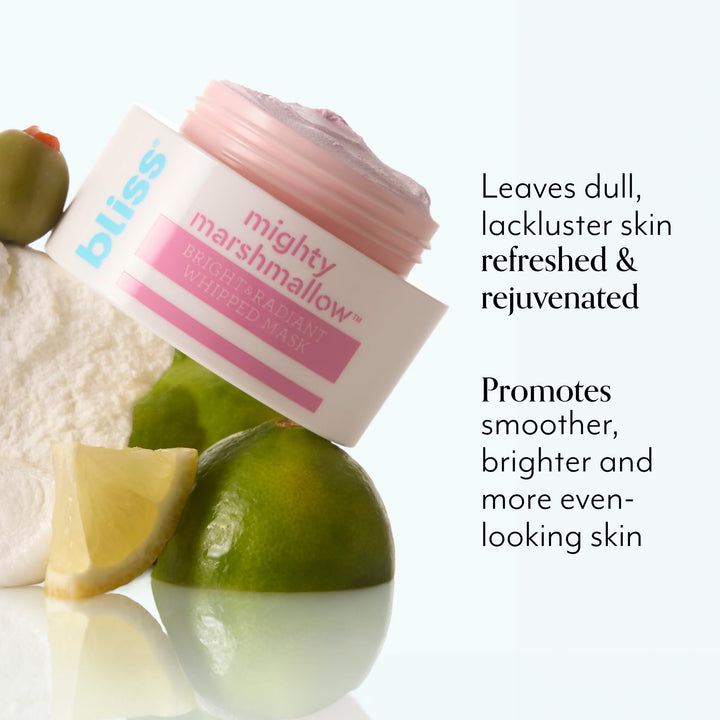 Bliss Mighty Marshmallow Face Mask Bright & Radiant Whipped Facial Mask Straight-from-the-Spa Paraben Free, Cruelty Free 1.7 fl oz