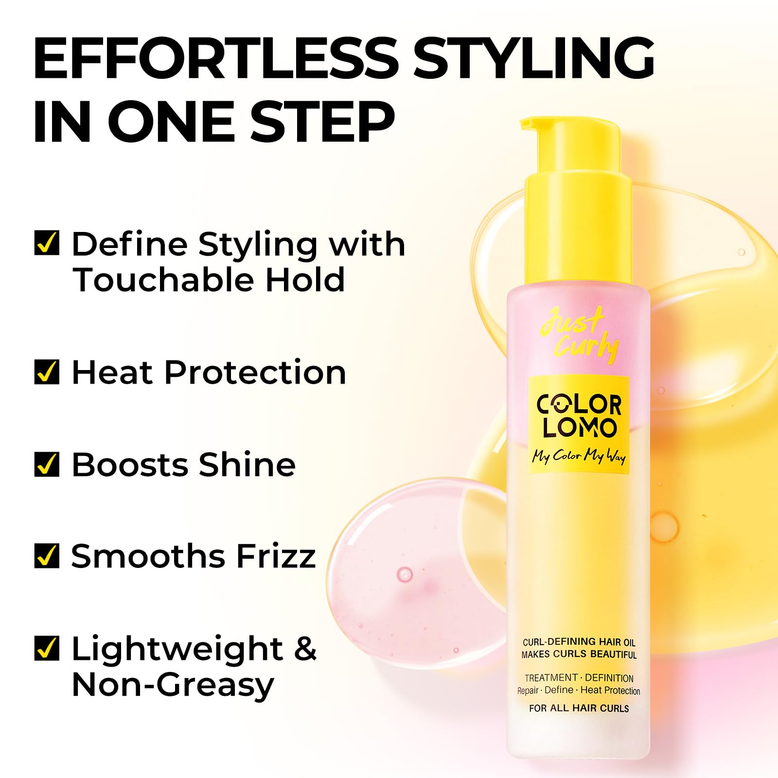 COLORLOMO Styling & Curl Defining Oil Serum | 24-Hour Touchable Hold Hair Oil for Natural & Styled Curly Hair l Heat Thermal Protection, Creates Smooth, Shiny, Lightweight Hair