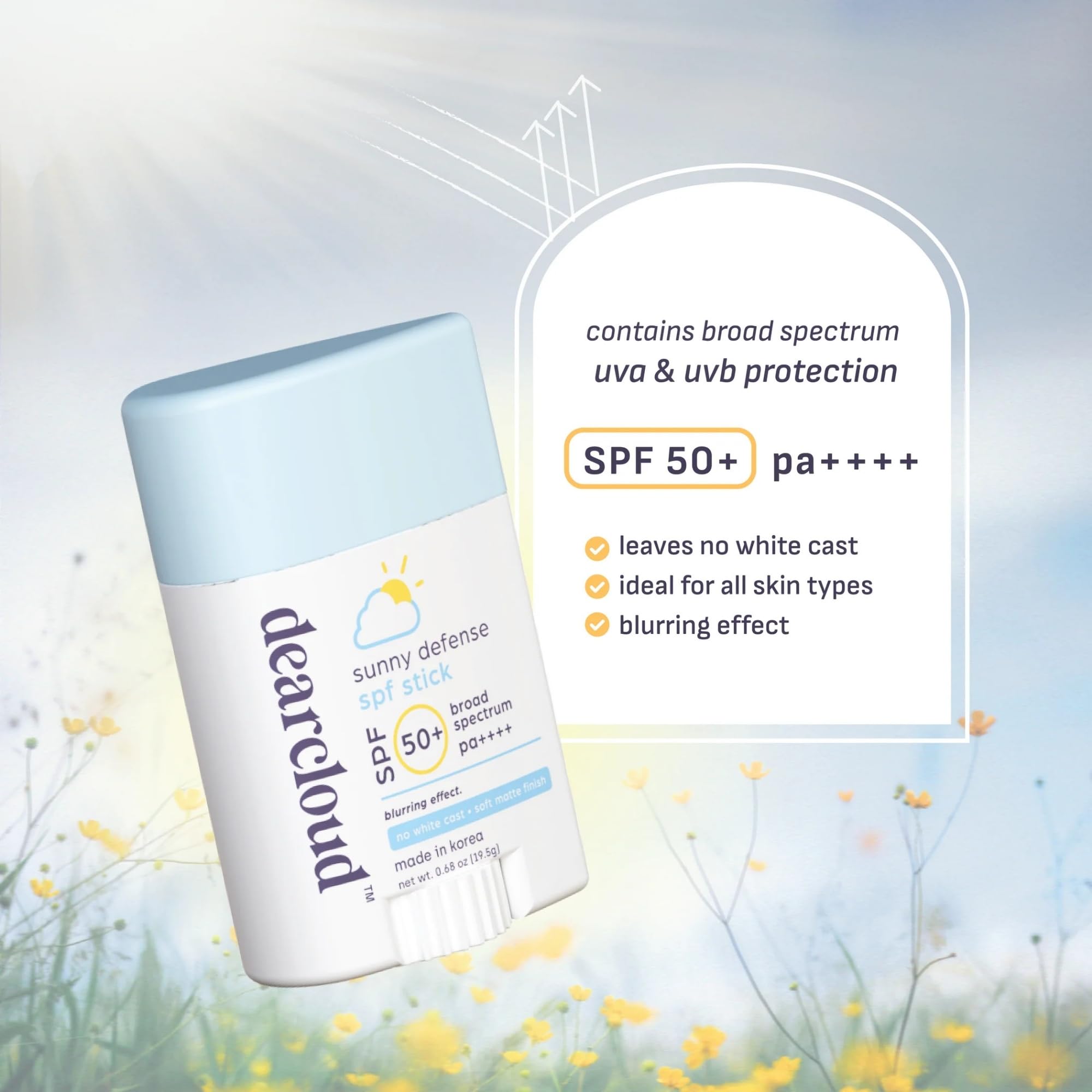 dearcloud Sunny Defense Sunscreen Stick SPF 50+ PA++++ – Korean Sunscreen for Face & Travel Size (.68 oz)