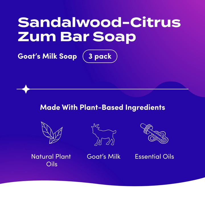Indigo Wild: Zum Bar Goat's Milk Soap Bar, Sandalwood Citrus 3 oz (3 pack)