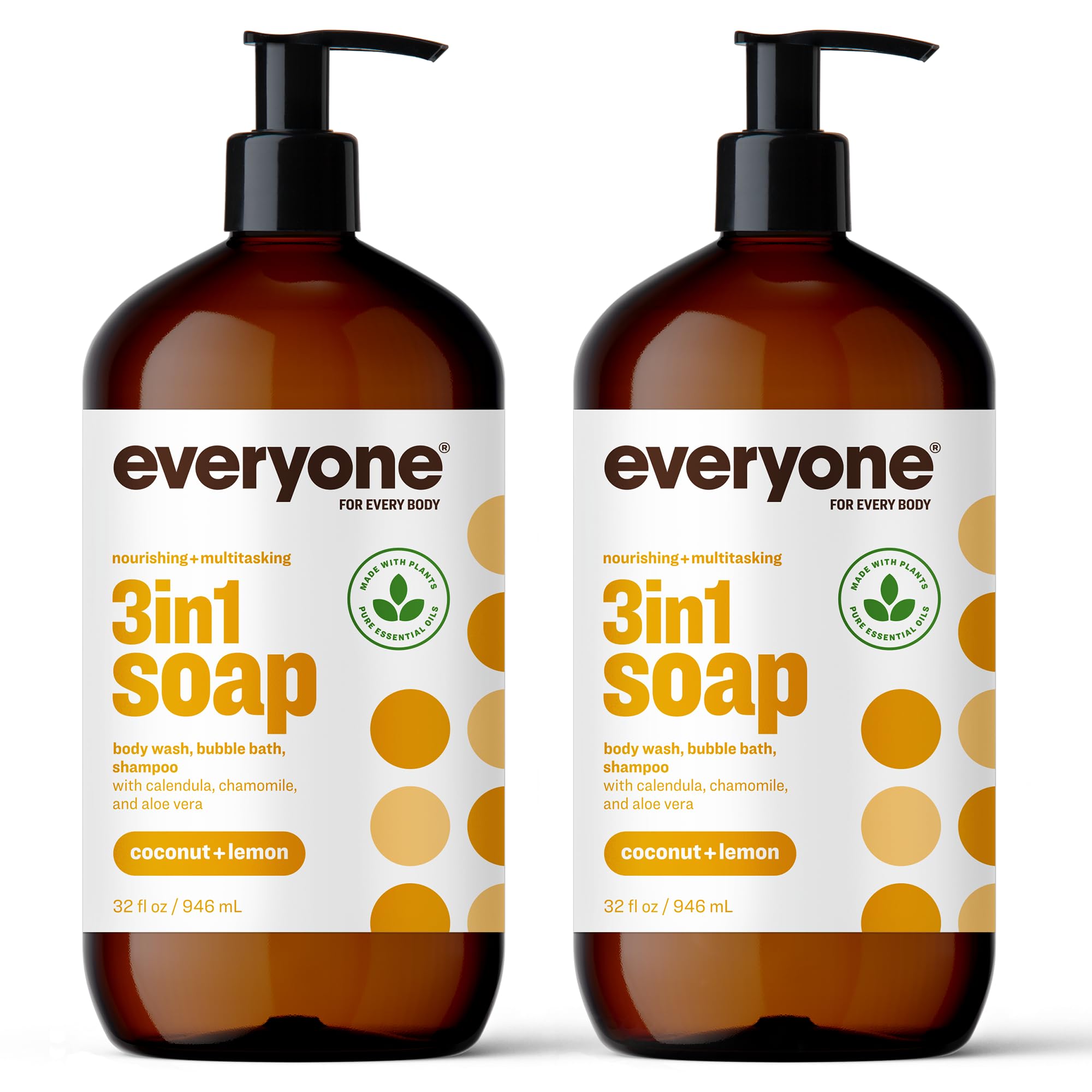 Everyone 3-in-1 Soap: Shampoo, Body Wash, & Bubble Bath, Coconut and Lemon, 32 Ounce, 2 Count