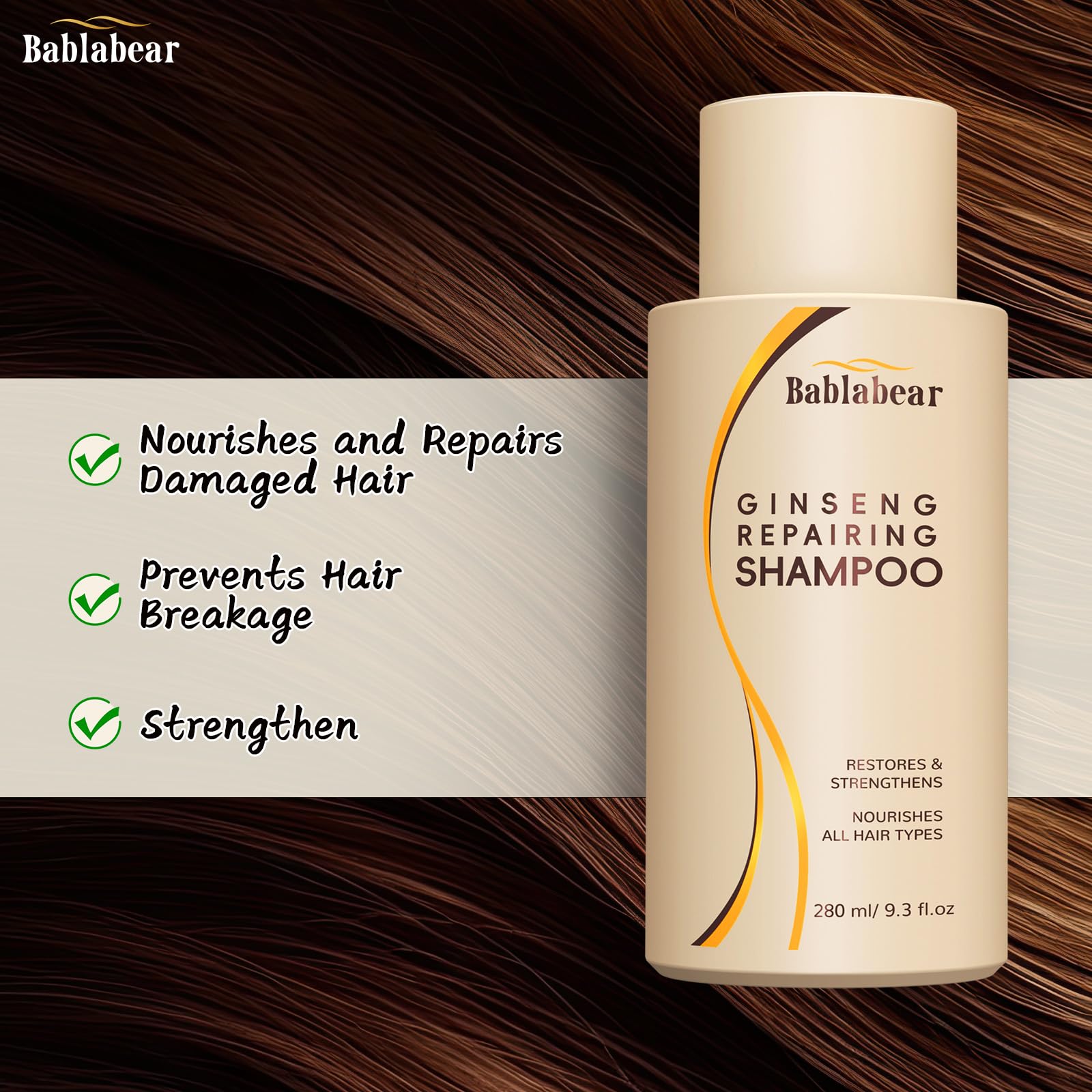 Bablabear Moisturizing Shampoo for Thinning,Fine,frizzy,Damaged Hair. Hydrating,Nourishing,Repairing.Adds Shine & Leaves Hair Feeling Soft.Sulfate Free,Silicone Free.(9.3floz)