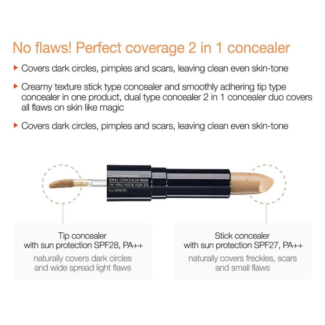 [the SAEM] Cover Perfection Ideal Concealer Duo - 3 Colors (#2 Rich Beige) - Dual Type Strong Coverage Concealer, High Adherence, No Cluumping in Wrinkles, Sun Protection