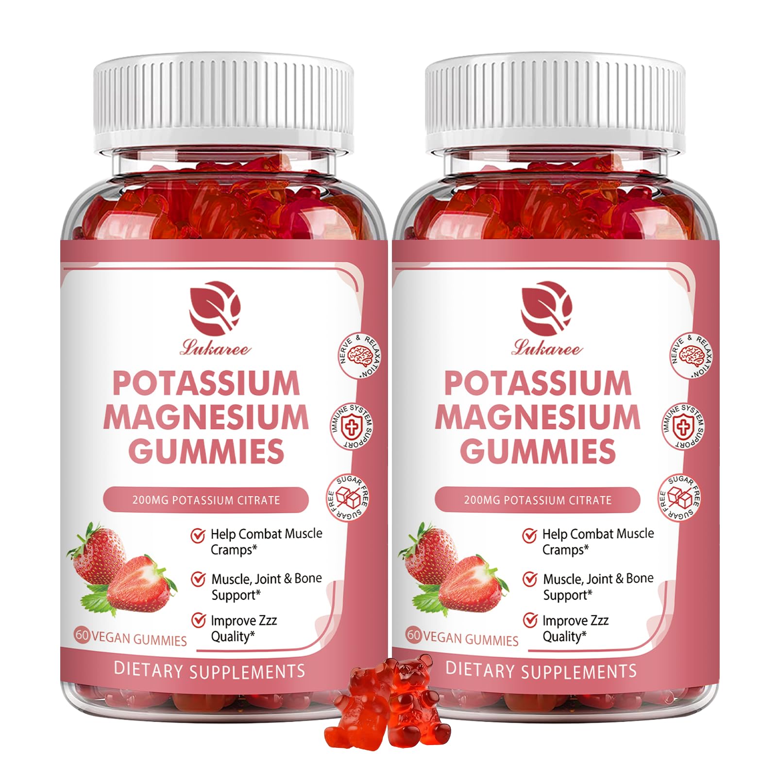 Magnesium Potassium Supplement Gummies - New Formula Calm Magnesium Glycinate Gummies & Potassium Citrate 200 mg Plus Omega 3, B6, D3, K2 & Calcium for Zzz, Leg Cramps & Muscle - 120 Gummies