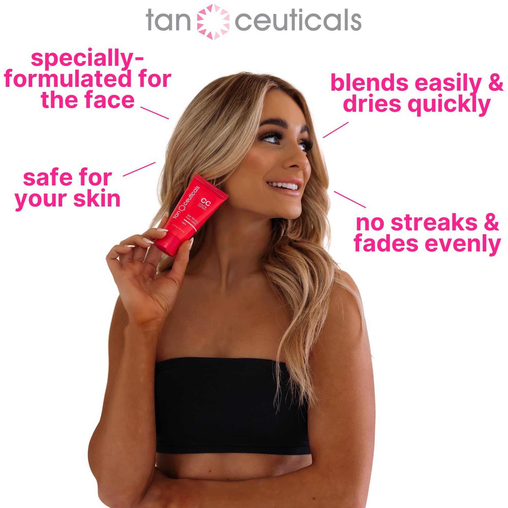 Tanceuticals Facial Self Tanner - Cc Self Tanning Lotion For Face Gives Natural, Long Lasting Sunless Tan - Fresh Coconut Scent - WonT Clog Pores Or Cause Acne - Easy To Apply - Dark Shade 1.7 Oz