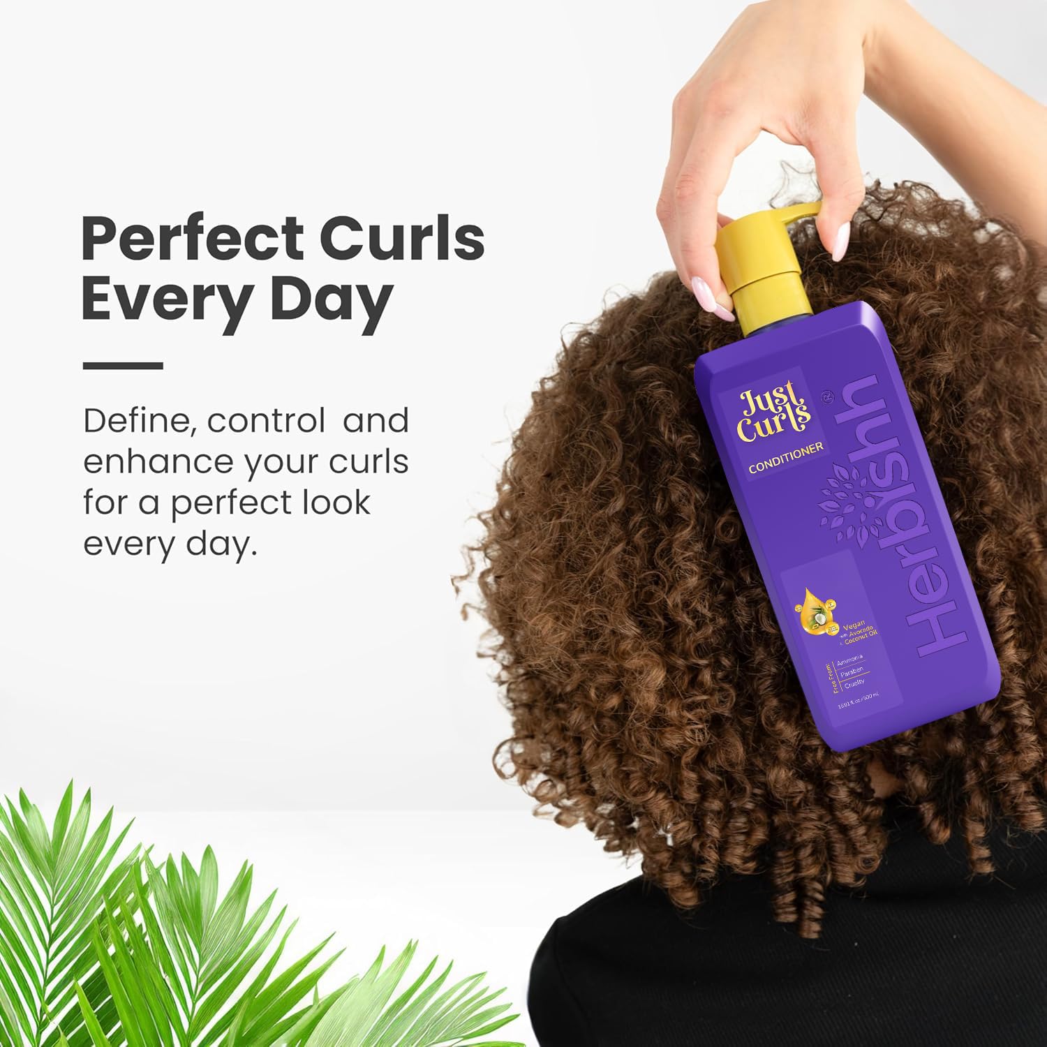 Herbishh Just Curls Conditioner with Avocado Oil Nourishing Curly Hair Conditioner Curl Enhancing Formula Repairs Damage Hair & Controls Frizz Vegan & Paraben-Free (16.91 fl.oz)