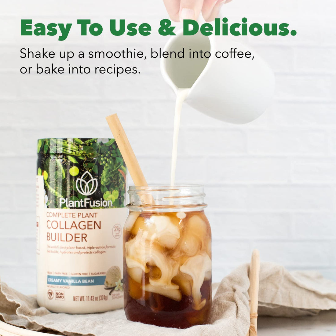 PlantFusion Vegan Collagen Powder - Plant Based Collagen Protein Powder for Muscle & Joints, Hair, Skin & Nails - Keto, Gluten Free, Soy Free, Non-Dairy, No Sugar, Non-GMO - Vanilla 11.43 oz