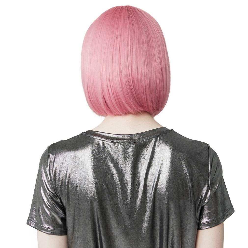 11 Inches, Short Length-Princess Pink: Reecho 11 Short Bob Wig With Bangs Cosplay Synthetic Hair For White Black Women Color: Princess Pink