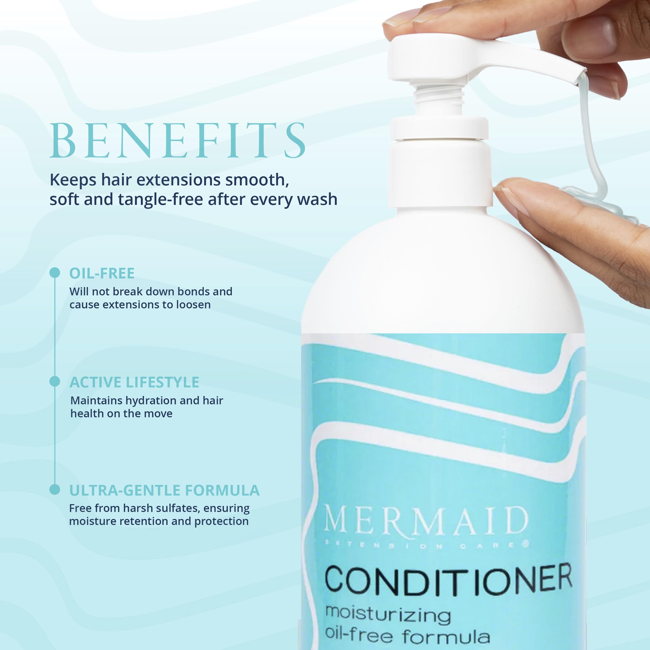Mermaid Extension Care Conditioner, Moisturizing, Oil-Free Daily Formula for Hair Extensions, 32 fl oz