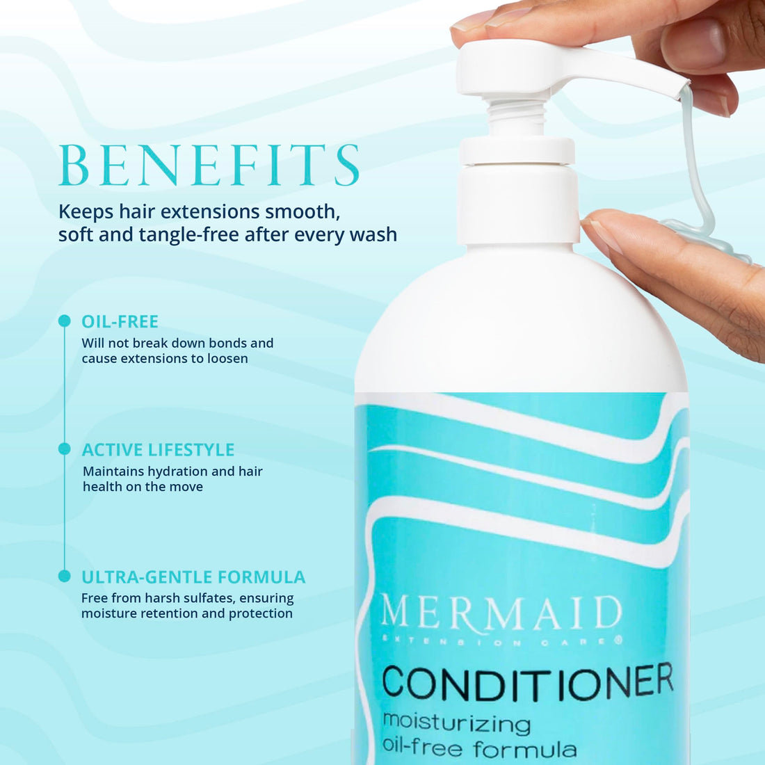 Mermaid Extension Care Conditioner, Moisturizing, Oil-Free Daily Formula for Hair Extensions, 32 fl oz