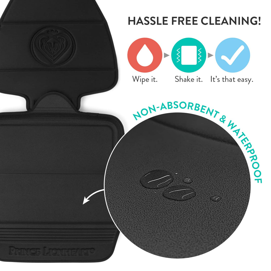 Prince Lionheart Car Seat Protector, The Only 2 Stage Seatsaver Designed with Thick Padding, Nonabsorbent, Waterproof, PVC Foam Material. Compatible With all Baby and Toddler Car Seats(Black)