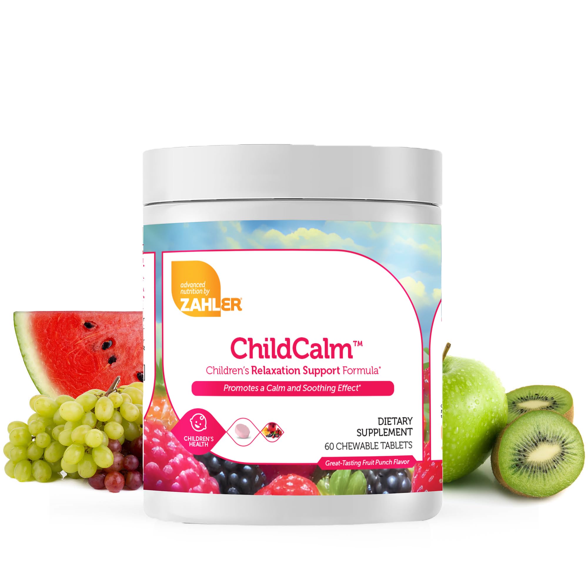 Zahler ChildCalm, Kosher Fruit Punch Chewable Magnesium for Kids - Natural Calm, Mood Support, and Relaxation - Calming Kids Magnesium Supplement Childrens Magnesium, 60 Tablets