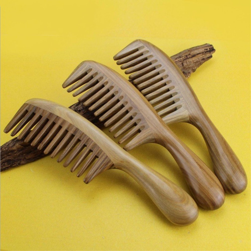 Aguder Sandalwood Wood Comb No Static Handmade Wide Tooth Comb and Fine Tooth Teasing Tail Comb Natural Buffalo Horn Teeth Comb Wooden Comb Set