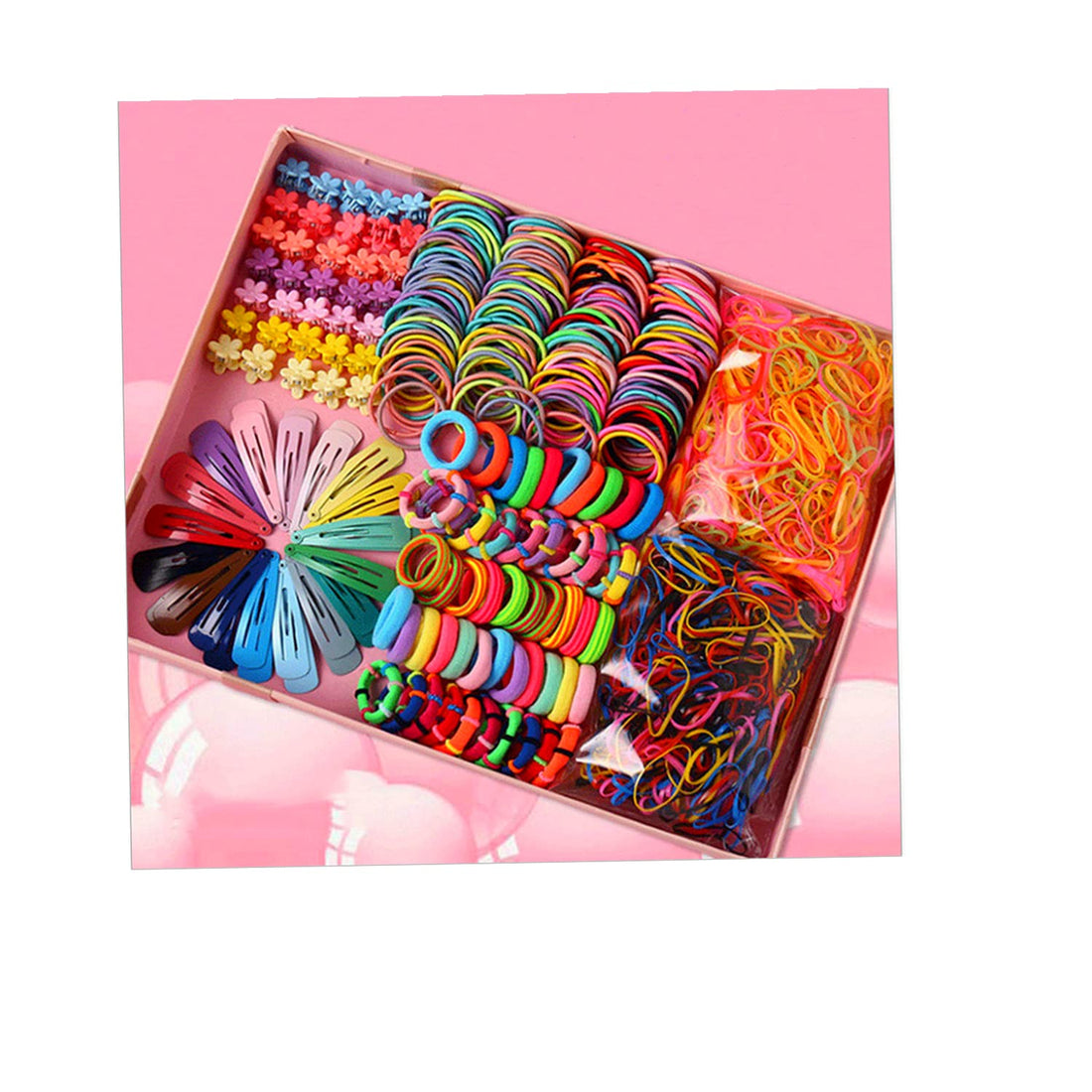 Funern 780 PCS Girls Hair Accessories Set, Elastic Hairbands Small Hair Ties, Slip Metal Snap Hair Clips Barrettes for Kids Teens Women, Pink, 7.5*5*1.5 IN