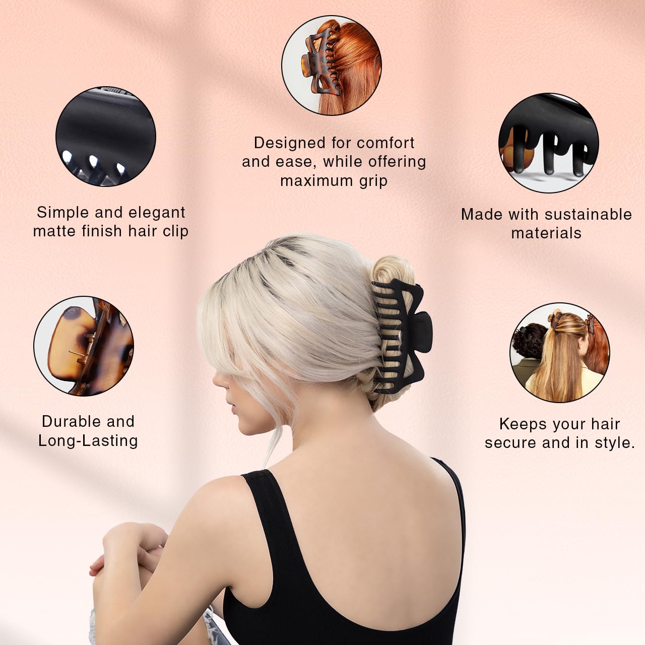 Kitsch Recycled Plastic Jumbo Classic Claw Clip, Hair Clip, Accessories, 2pc Set