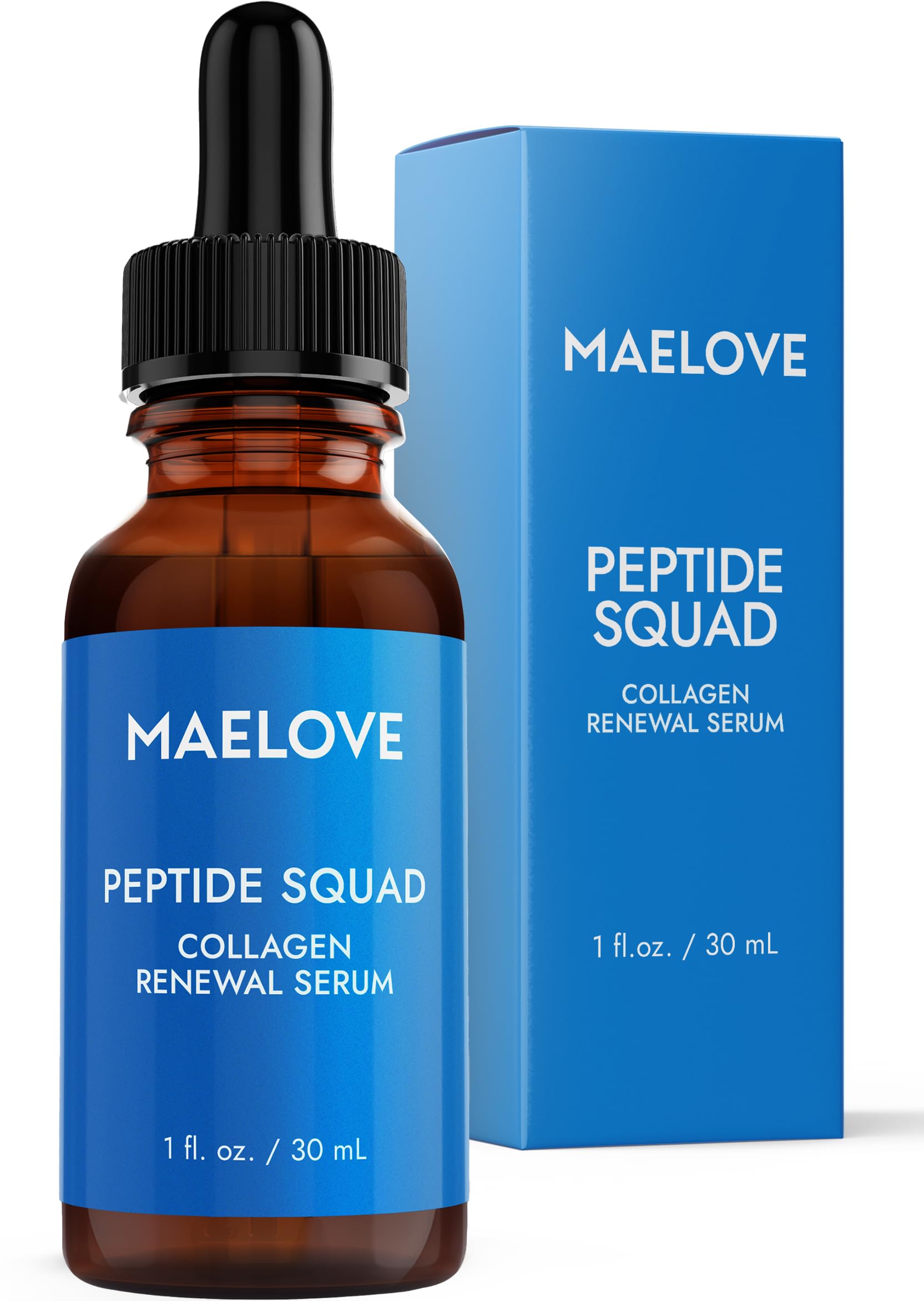 MAELOVE Peptide Squad Collagen Renewal Serum with Copper Peptides, Argireline, Matrixyl 3000 + Hyaluronic Acid and Niacinamide for Wrinkles, Fine Lines, and Skin Elasticity
