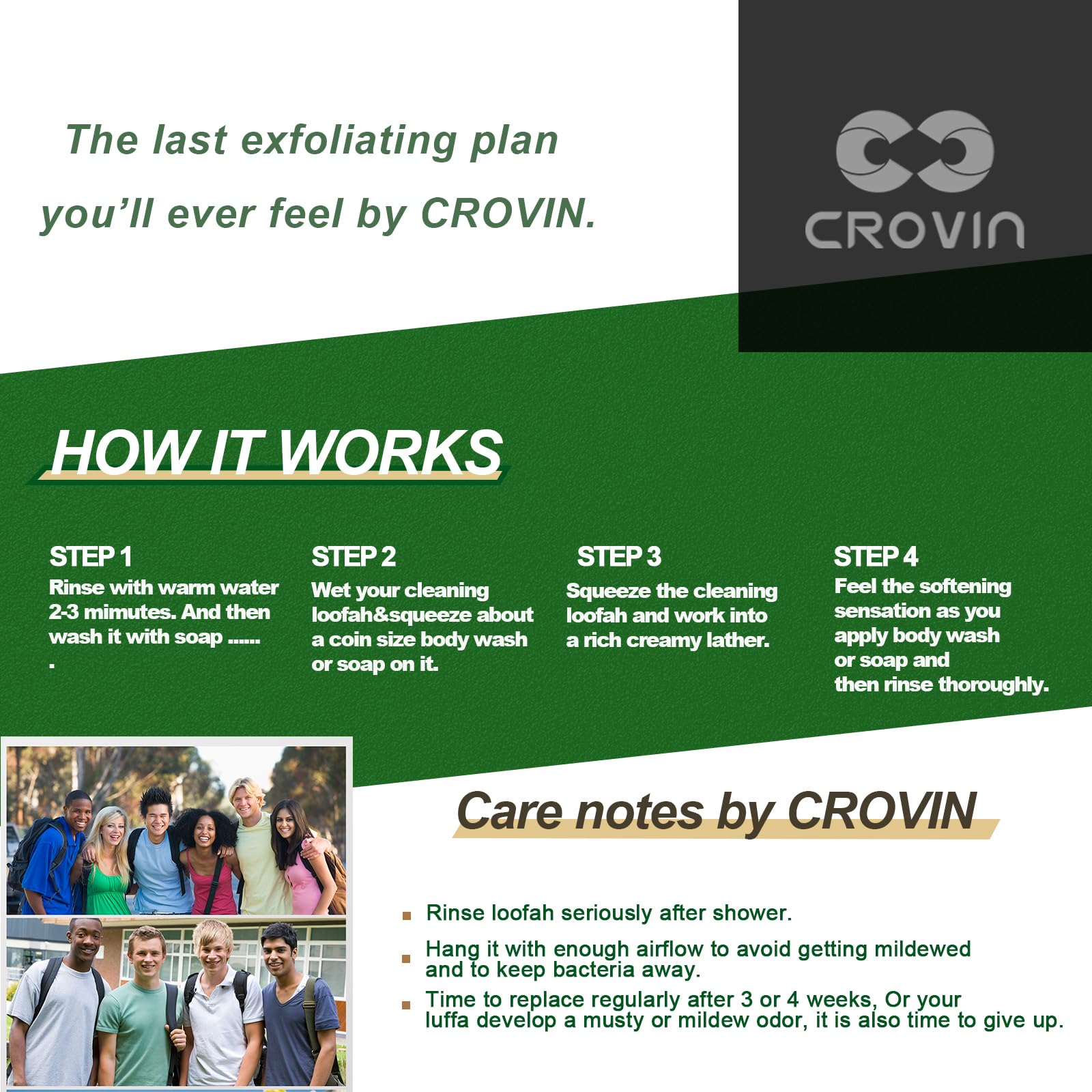 CROVIN Natural Loofah Exfoliating Body Scrubber, Made with Natural Shower Loofah Sponge for Men and Women’s SPA (Pack of 4)