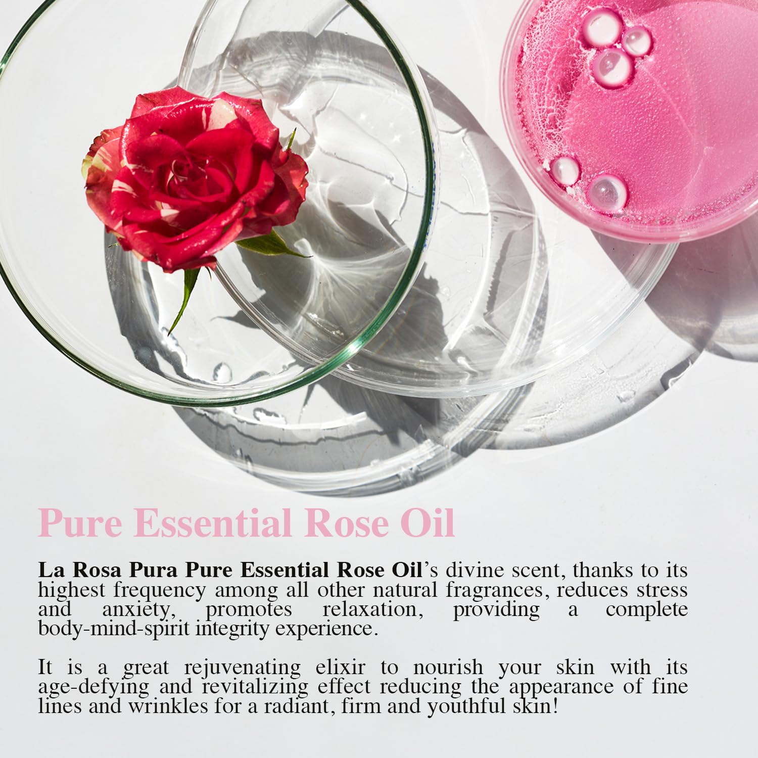 La Rosa Pura Pure Essential Rose Oil – 100% Organic, Anti-Aging for Face & Body – Reduces Fine Lines & Wrinkles, Natural Aromatherapy, 1oz