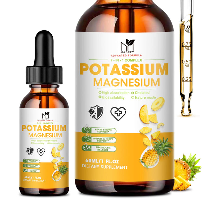 2 Pack Potassium Magnesium Calcium Supplement Liquid Drops -Magnesium Glycinate 500mg & Potassium 100mg with Vitamin D3, Zinc for Leg Cramps, Bone, Energy, Immune Support, Pineapple Flavor, 4 Fl oz