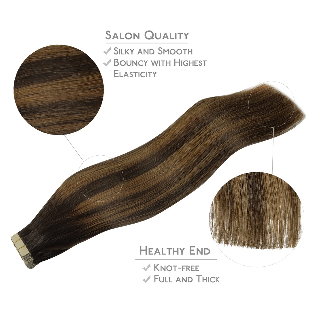 WENNALIFE Tape in Hair Extensions Human Hair, 20pcs 16 inch 50g Balayage Dark Brown Mixed Chestnut Brown Remy Tape Hair Extensions Real Human Hair Extensions Coloured