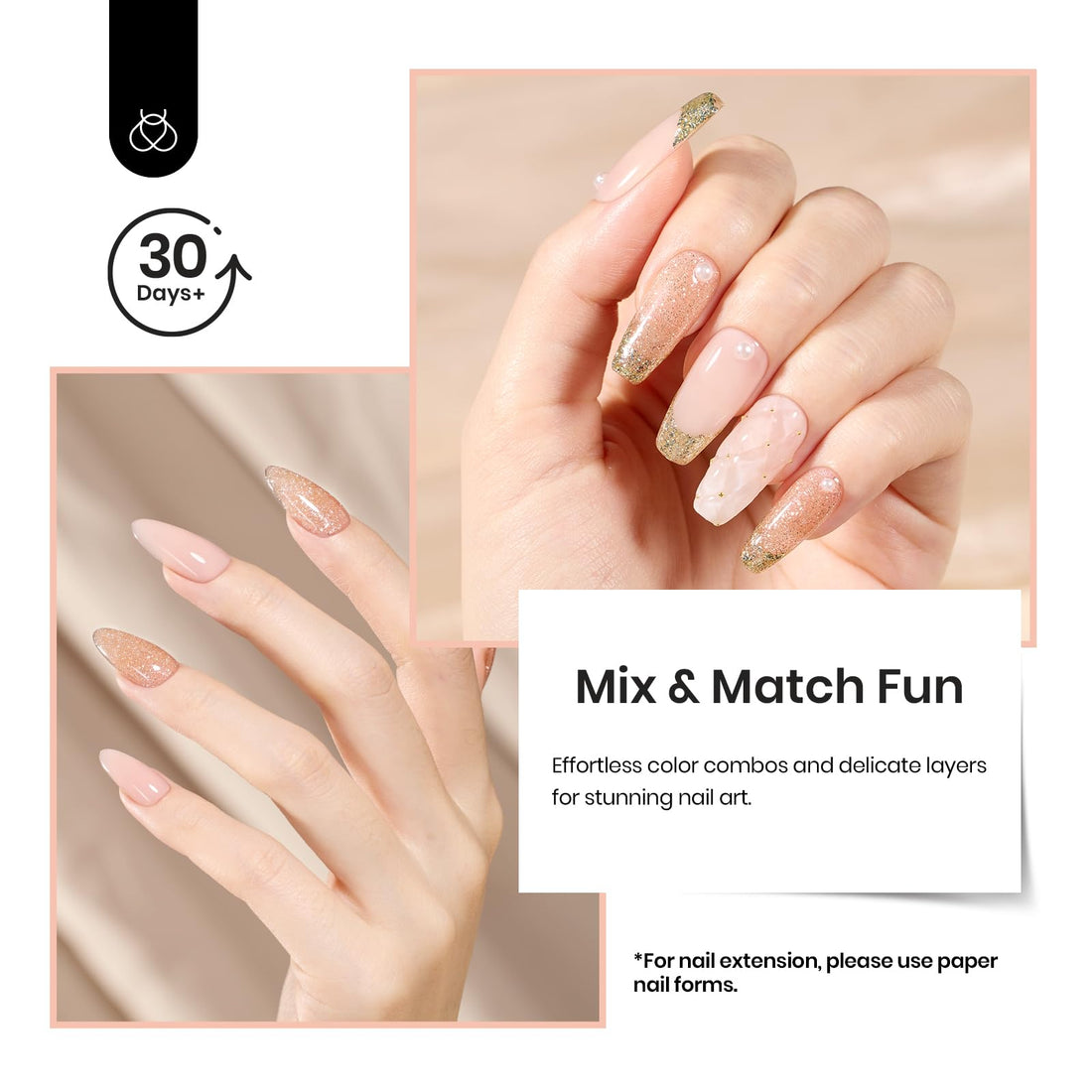 Beetles Hema-Free Builder Gel 2 Colors 7 in 1 Nude Glitter Builder Gel for Nail Apex & Extension Strengthener Upgraded Bottle LED Lamp DIY Manicure Salon Beauty Gift Sets for Women