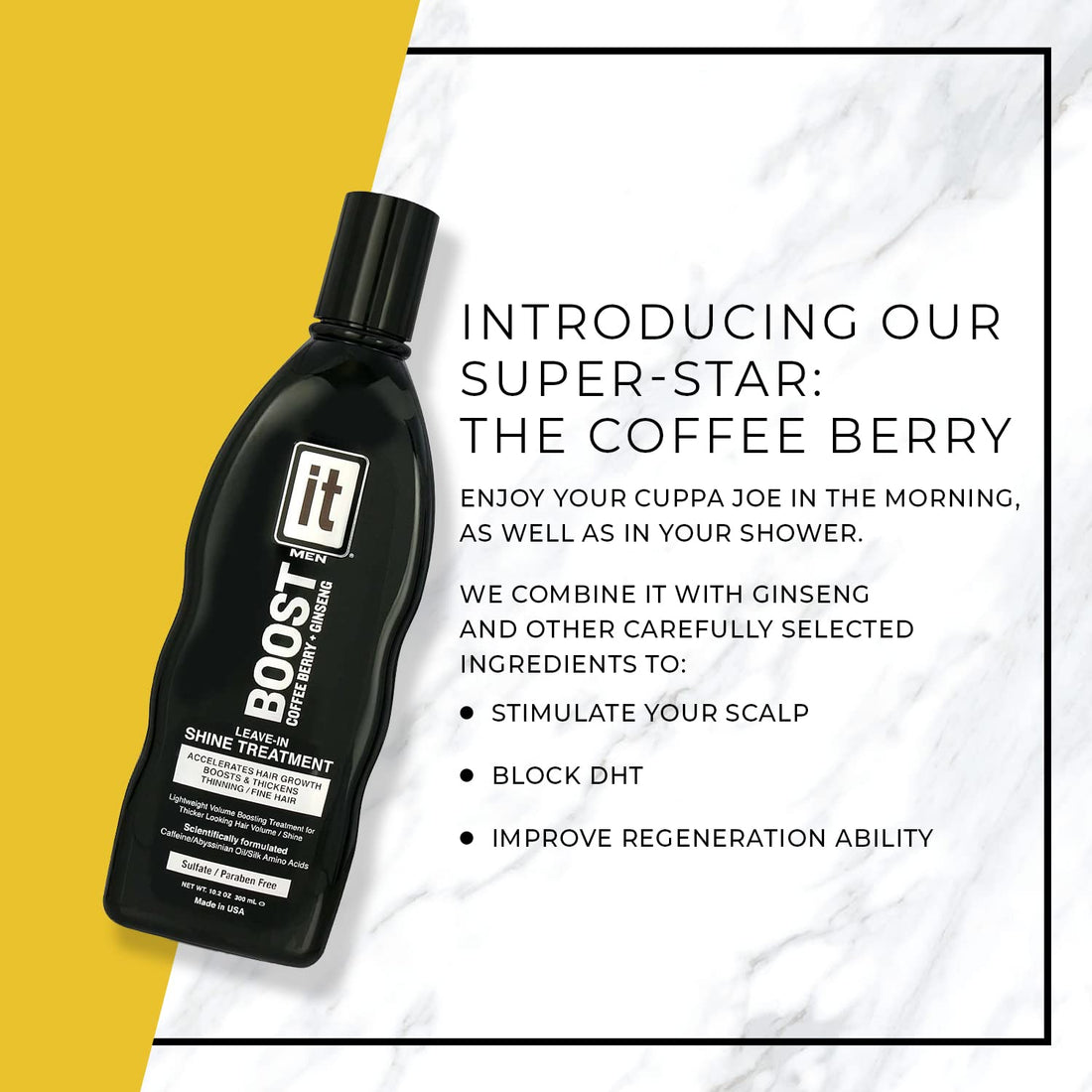 BOOST IT Leave-In Shine Treatment for Men | Hair Growth, Thicken Thinning & Fine Hair | Sulfate & Paraben, 10.2oz