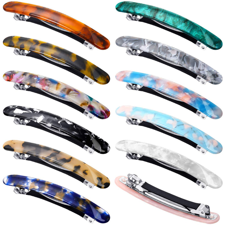 12 Pieces Hair Barrettes for Women Tortoise Shell Hair Barrettes Acetate French Skinny Hair Clip Automatic Ponytail Barrettes for Women Fine Hair Thin Hair Accessories (Fresh Color)