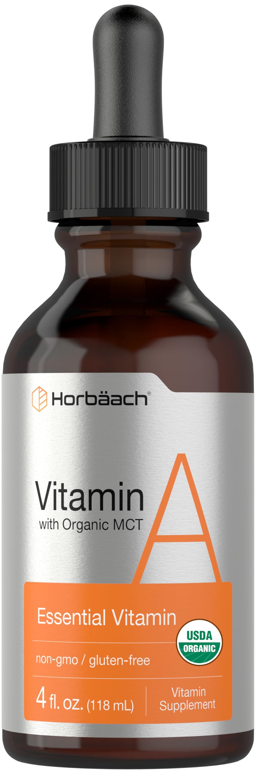 Horbäach Vitamin A Liquid | 4 fl oz | Supplement with Organic Fractionated Coconut Oil | Non-GMO, Gluten Free