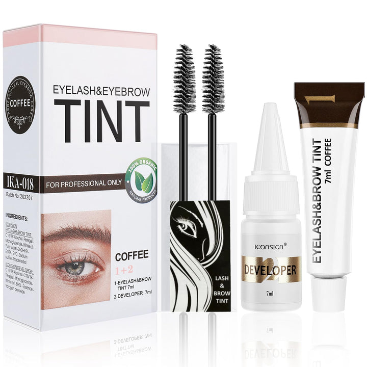 Eyelash & Eyebrow Kit, 2-In-1 Professional Lash & Brow Coloring Kit, Eye Brow & Eye Lash Color Set, Lasting for 4-6 Weeks Hair Color DIY Easy Use for Salon & Home 7ml Coffee/Dark Brown