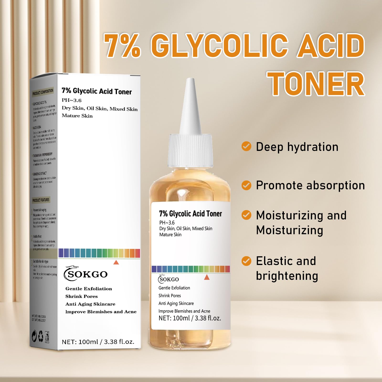 7% Glycolic Acid Exfoliating Toner, Exfoliating Facial Toner, Smooth Skin, Even Tone, Hydrating Formula, Pore Minimizer (Large, Unscented)