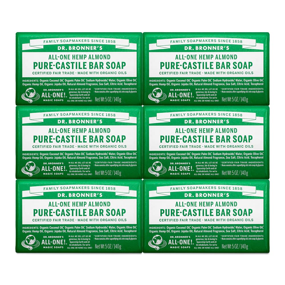 Dr. Bronner's Magic Soaps Pure-Castile Soap, All-One Hemp Almond, 5-Ounce Bars (Pack of 6)