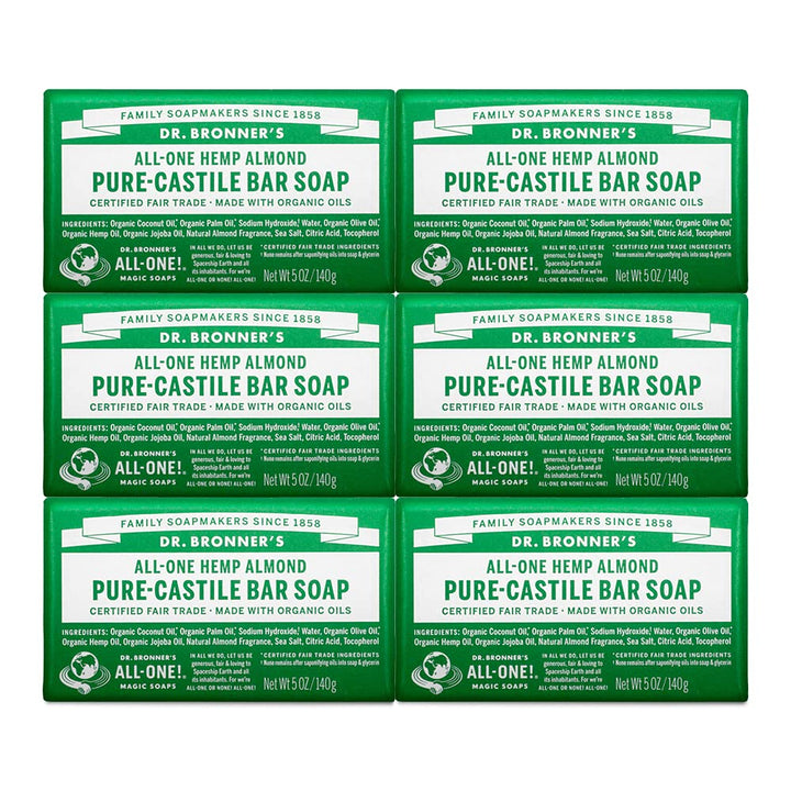 Dr. Bronner's Magic Soaps Pure-Castile Soap, All-One Hemp Almond, 5-Ounce Bars (Pack of 6)
