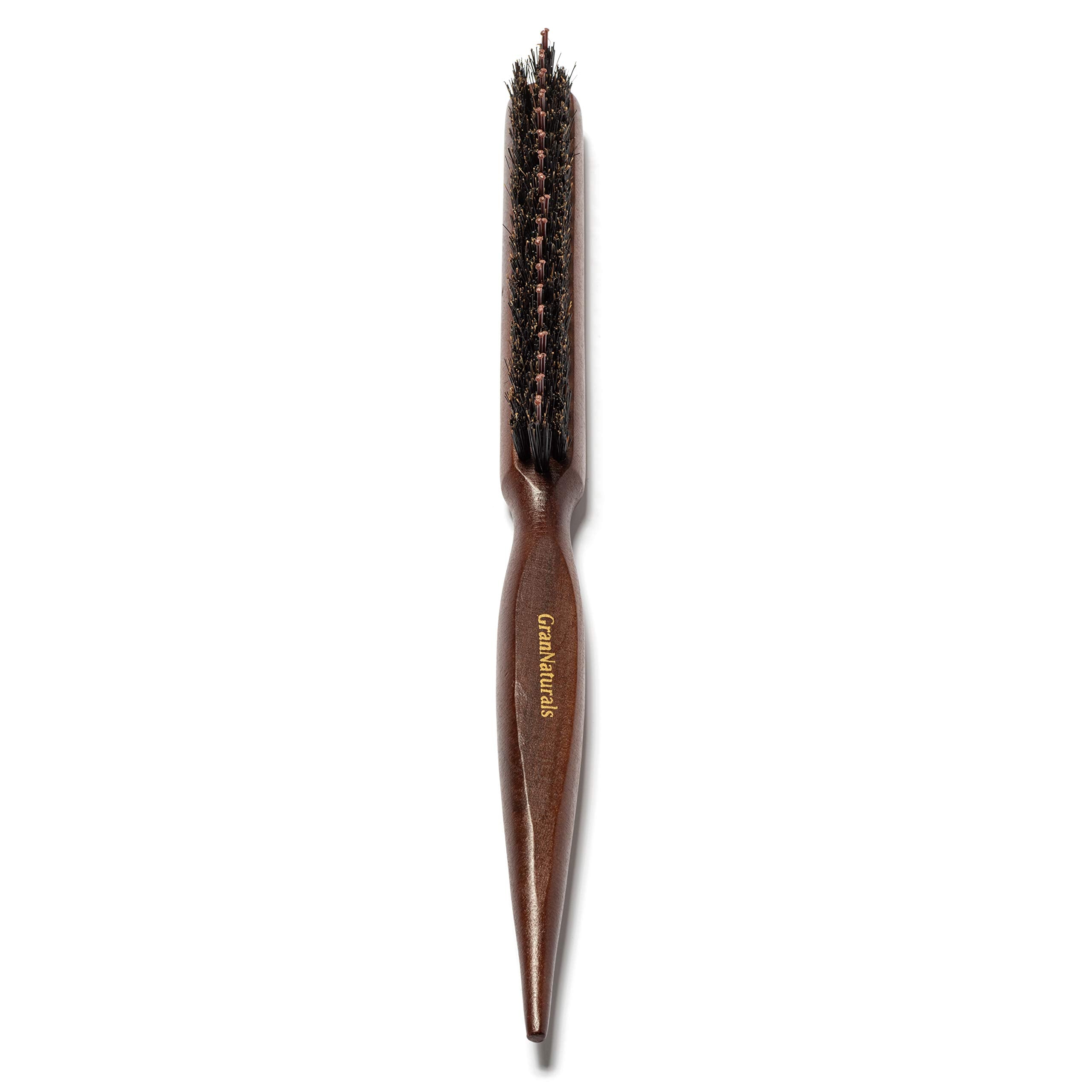 Boar & Nylon Bristle Teasing Brush -Teasing Comb with Rat Tail Pick for Hair Sectioning for Edge Control, Backcombing, Smoothing, and Styling Thin & Fine Hair to Create Volume