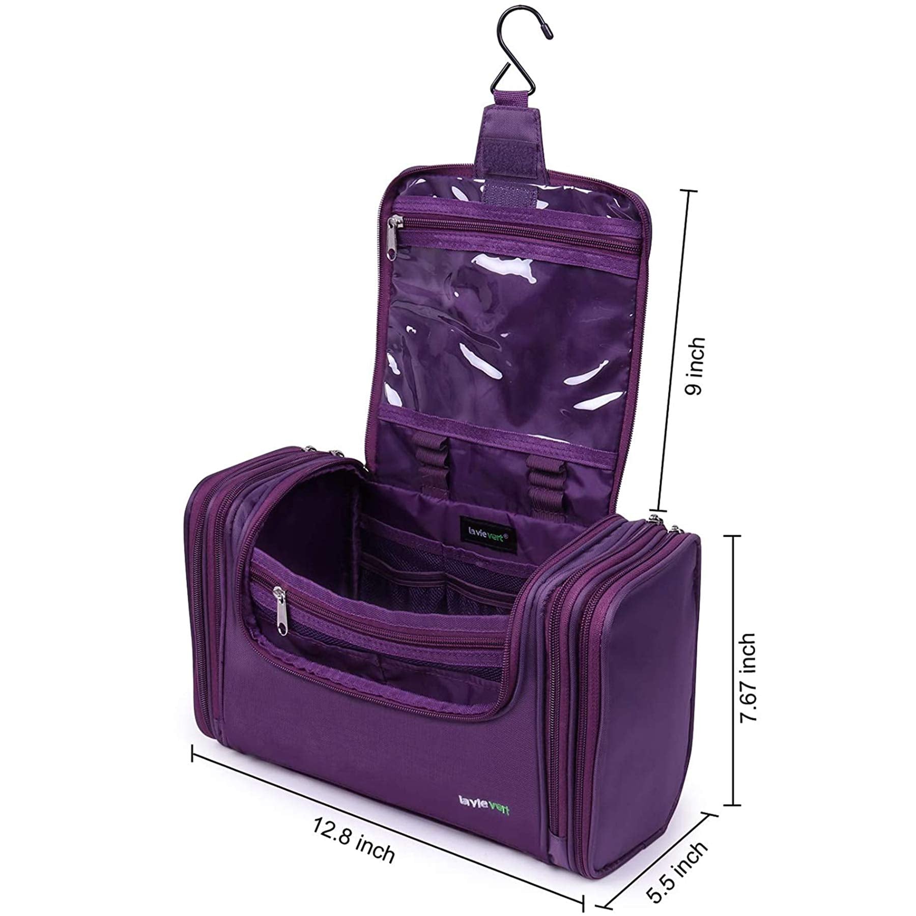 Lavievert Toiletry Bag / Makeup Organizer / Cosmetic Bag / Portable Travel Kit Organizer / Household Storage Pack / Bathroom Storage with Hanging for Business, Vacation, Household - Purple