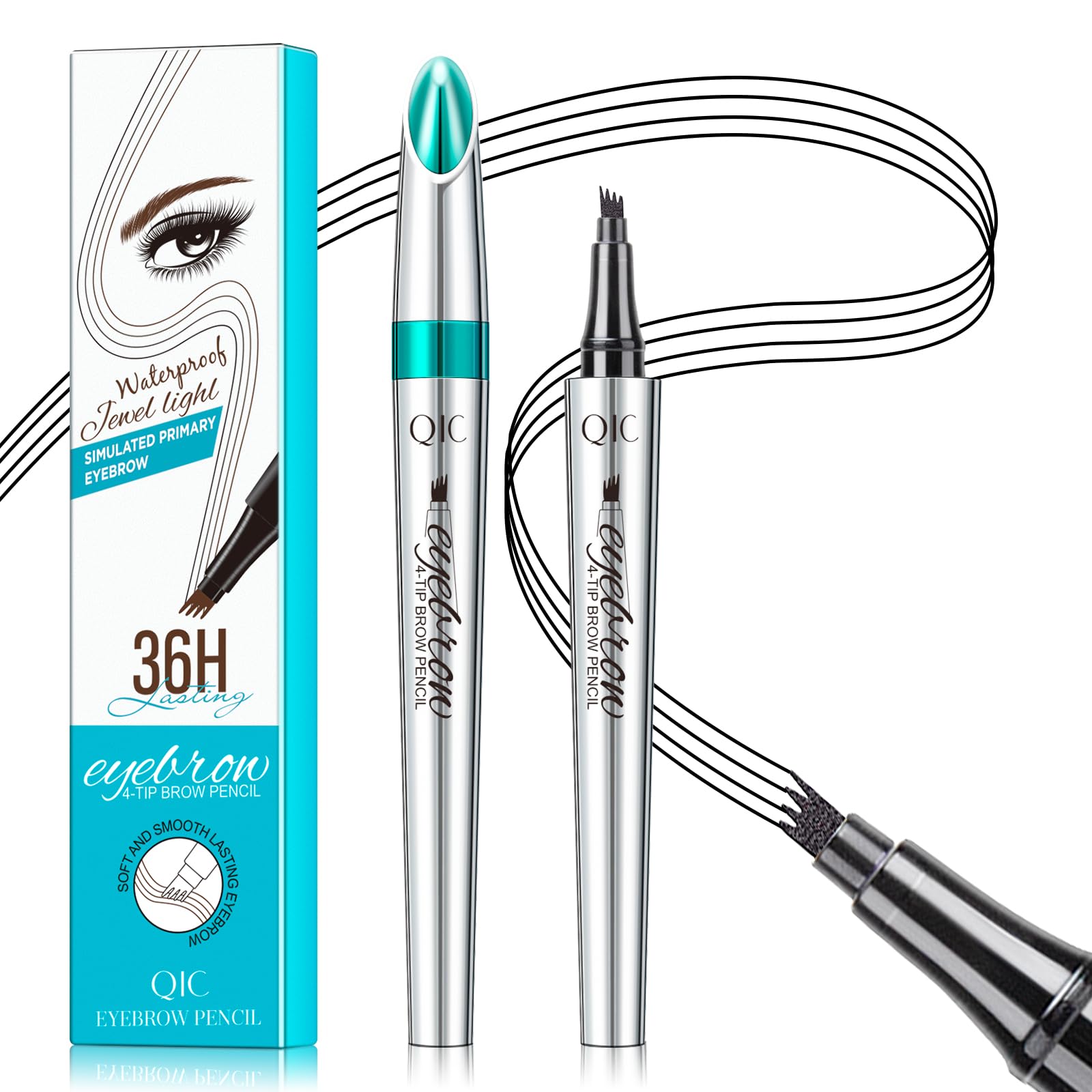 Eyebrow Pencil with 4 Tip Microblade for Natural Eyebrow Makeup Eyebrow Microblading Pen Waterproof &Smudge-Proof (4# Black)