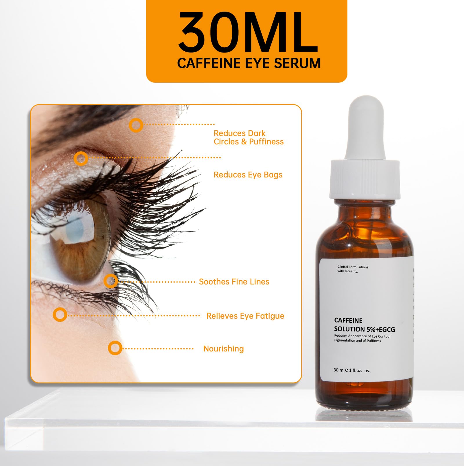 Caffeine Solution 5% + EGCG, Caffeine Eye Serum For Face, 30 ML/ 1 PCS Moisturizing Under Eye Solution For Reduces Dark Circles & Puffiness.