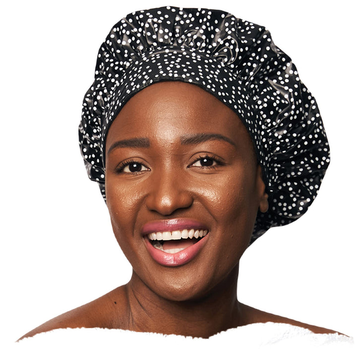 Patented Luxury Shower Cap - TIARA Shower Cap - Shower Cap for Women - Waterproof, Reusable Shower Caps - Dots