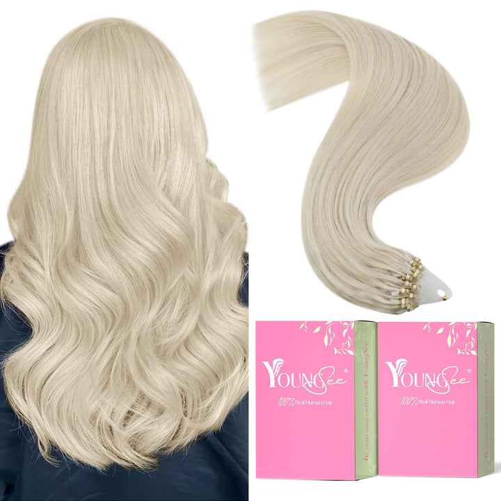 16, 60: Youngsee Platinum Blonde Loop Micro Link Extensions Human Hair 16 Micro Rings Real Hair Extensions Silkly Straight 50G Per Pack