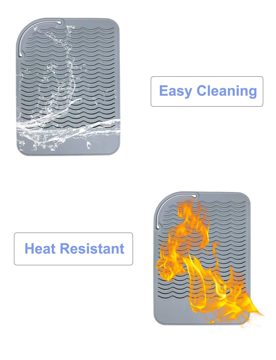 Curling Iron Holder, Heat Resistant Silicone Mat, Portable, Fast Chilling, Food Grade Material for Curling Iron, Hair Straightener, Curling Wand Storage, Grey