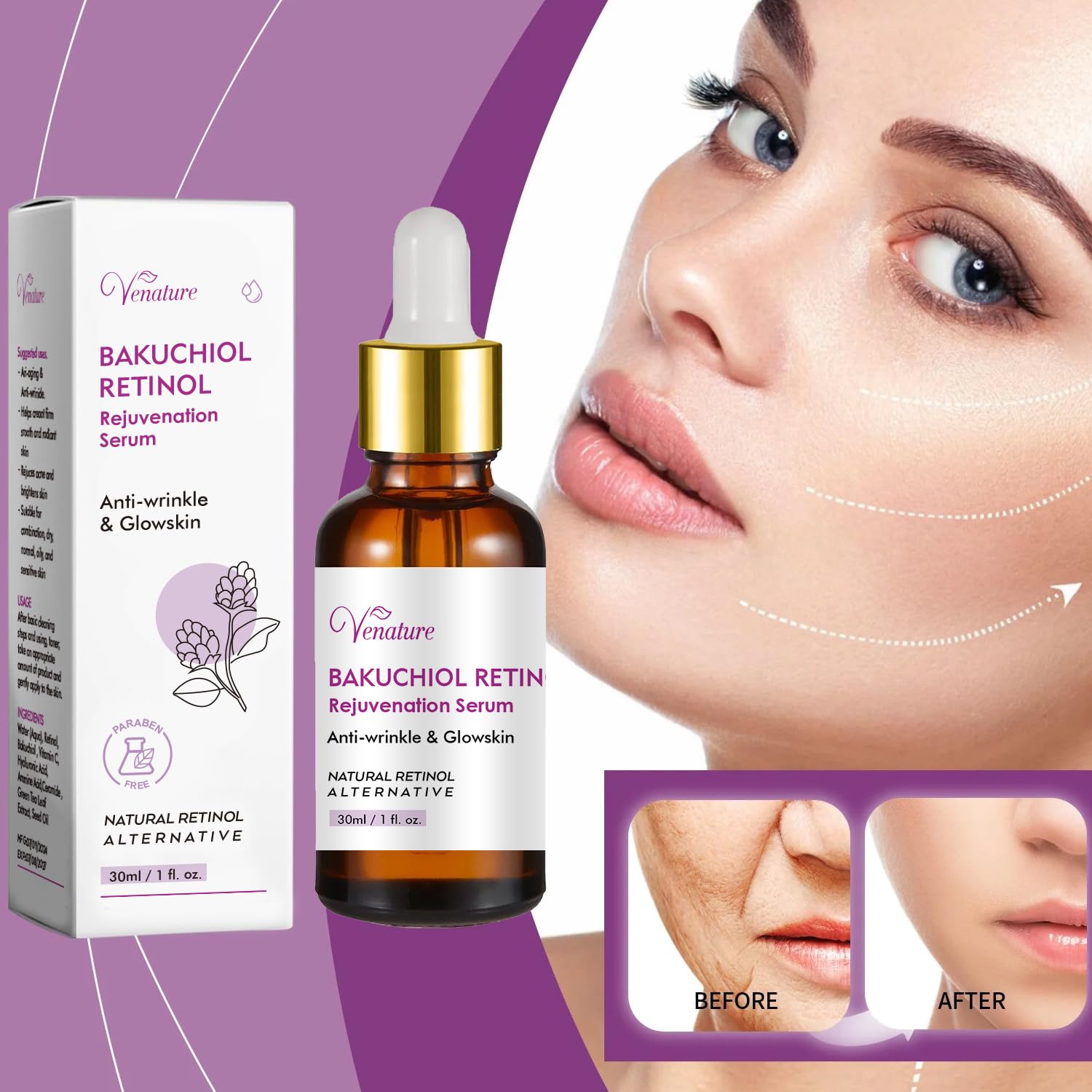 Venature Bakuchiol Retinol Rejuvenation Serum,2025 Best Retinol Serum for Wrinkles Bakuchiol Face Korean,