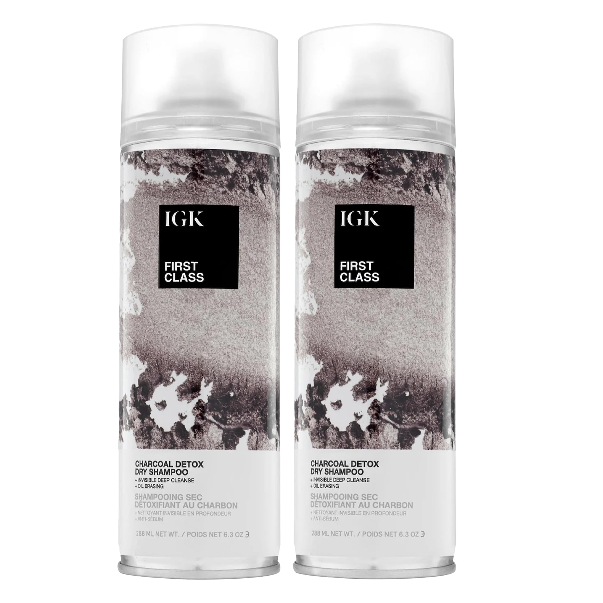 IGK FIRST CLASS Charcoal Detox Dry Shampoo | Volume + Soothes Scalp + Balance Oil | Vegan + Cruelty Free | 6.3 oz (Pack of 2)