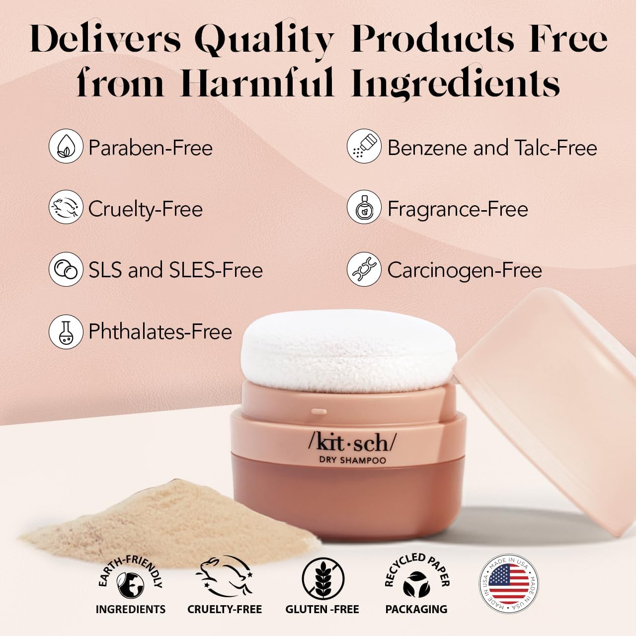 Kitsch Dry Shampoo Powder with Rice Protein for Women & Men - Unscented, Volumizing, No White Cast,Organic, Paraben Free & Benzene Free, Non Aerosol for Oily and Light Hair, Travel Size - 8g