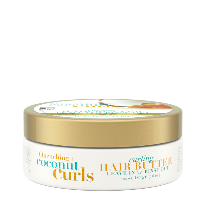 OGX Quenching + Coconut Curls Curling Hair Butter, Deep Moisture Leave-In Hair Mask & Treatment with Coconut Oil, Citrus Oil & Honey, Paraben-Free and Sulfated-Surfactants Free, 6.6 oz