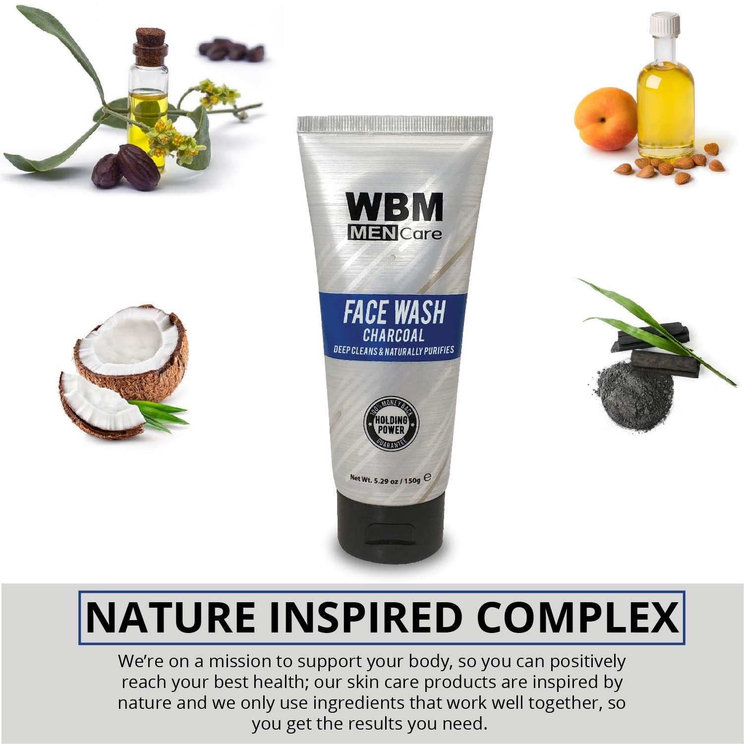 WBM Men Care Deep Cleanse Charcoal Face Wash | Daily Facial Cleanser For All Skin Types | 5.29 Oz