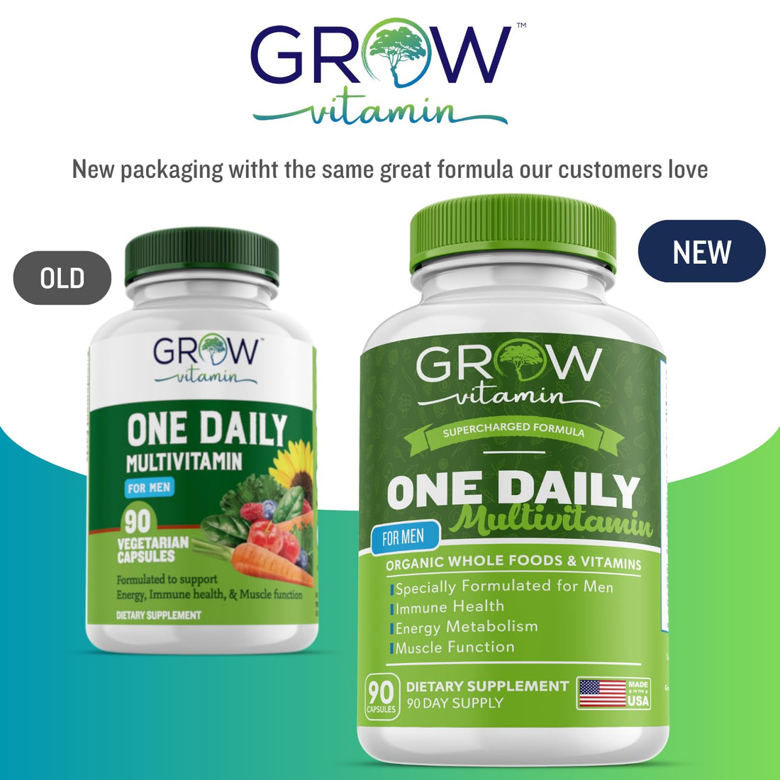 One Daily Multivitamin for Men - with Vitamins & Minerals + Organic Whole Foods, Supplement to Boost Energy, General Health - Non-GMO - 90 Capsules | 3 Month Supply