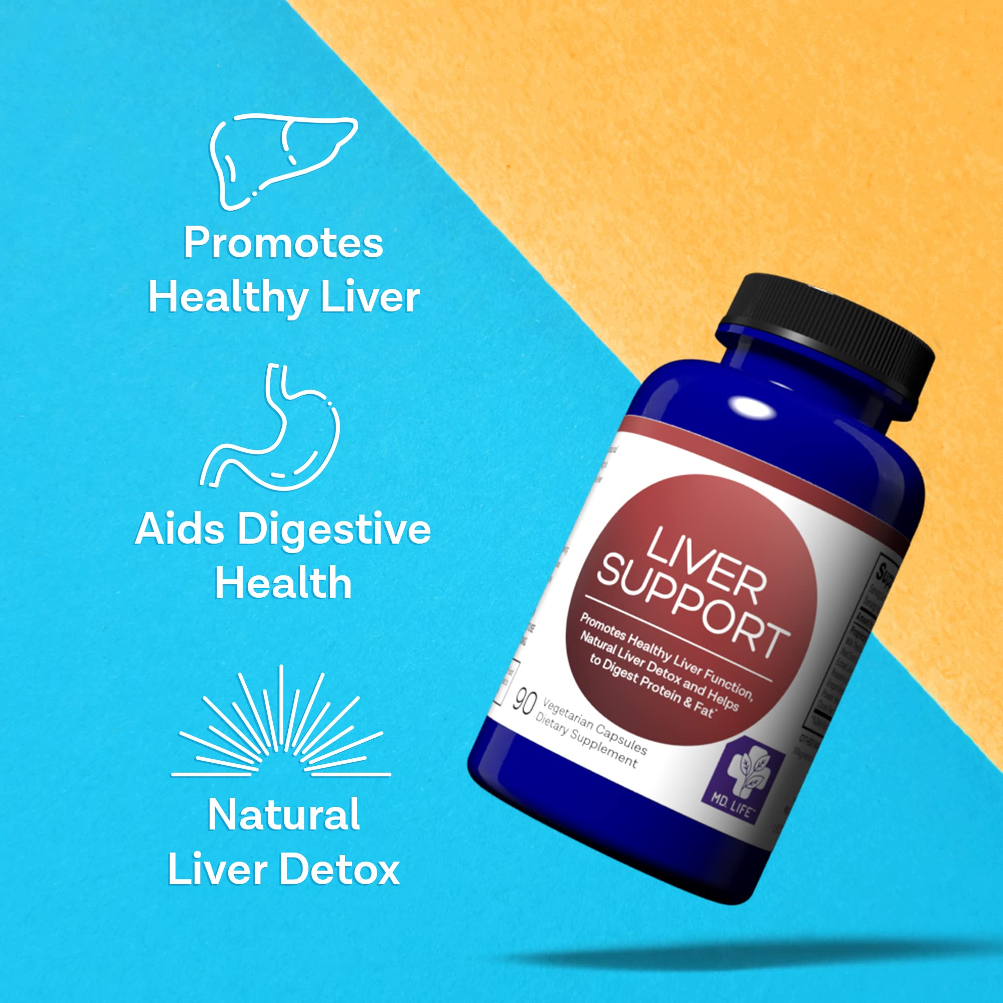 MD.LIFE Liver Support - Supplement with Artichoke, Dandelion, Milk Thistle & Proteolytic Enzymes 90 Count